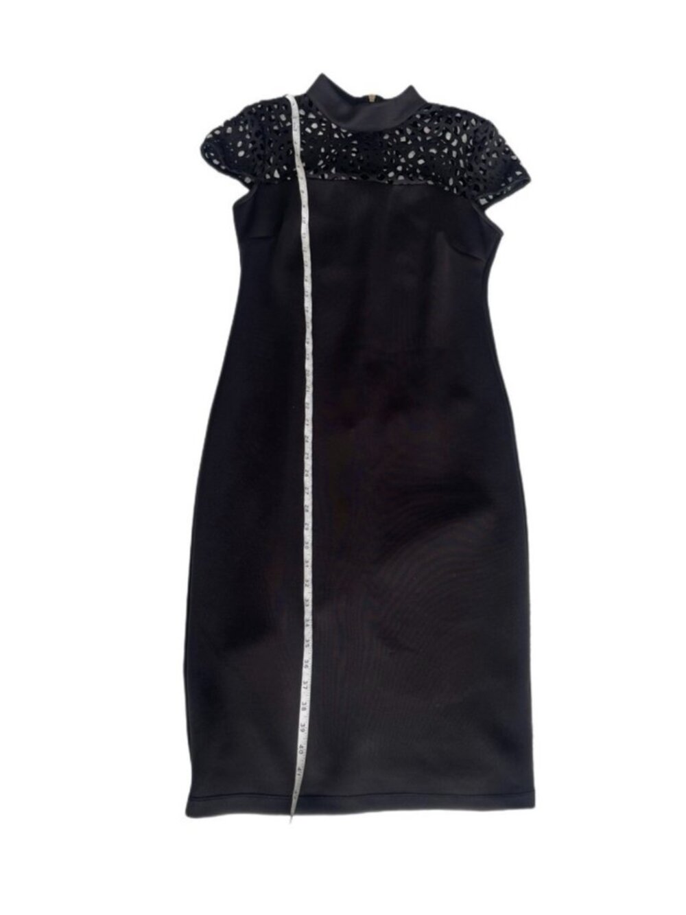 Black Dress Bisou Bisou Michele Bohbot size 10 With Laser-Cut Lace Back Zipper - Picture 6 of 10